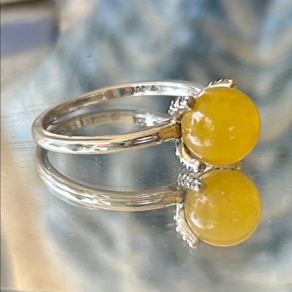 Vintage Yellow Jade Pearl Sterling Silver Ring - Picture 4 of 9